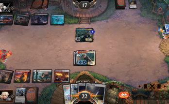 Magic the Gathering Aréna képernyőképe digitális játékkártyák mezővel, két ellenféllel szemtől szemben Sephiroth és Cloud Avatars -szal