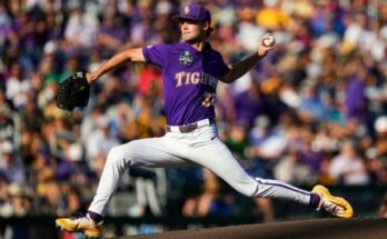Kade Anderson, az LSU Edge Coastal Carolina, hogy megnyissa az MCWS döntőjét