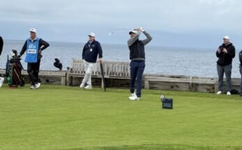 A lehetséges brit nyílt bajnok, Scottie Scheffler a hatodik lyukon ér véget a hónap elején egy edzés során, az észak -írországi Royal Portrush Golfklubban. (Gazdag scarcella olvasó sas)