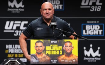 New Orleans, Louisiana-július 17: Az UFC elnöke és vezérigazgatója, Dana White, 2025. július 17-én, New Orleans-ban, a Louisiana-i New Orleans-i King Center Smoothie sajtótájékoztatóját üdvözölte. (Fotó: Cooper Neill / Zuffa LLC)