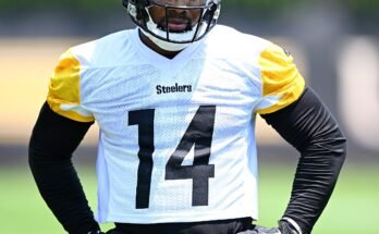 Kenneth Gainwell, a Pittsburgh Steelers 14. számú akciója a Minicamp során az UPMC Rooney sportkomplexumban, 2025. június 11 -én, Pittsburgh -ben, Pennsylvaniában.