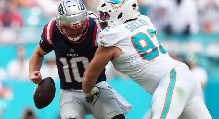 Zach Sieler, a Dolphins oka van a legutóbbi új NFL -szerződés megünneplésére - még akkor is, ha a valódi megállapodás nem írja alá azt